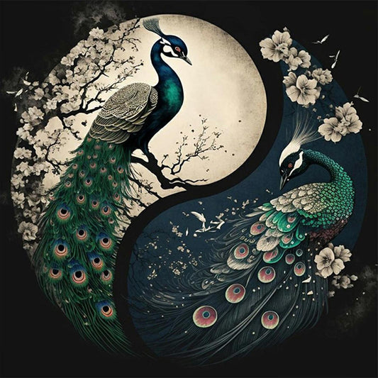 Tai Chi Diagram - Peacock - Full 11CT Stamped Cross Stitch 40x40CM - Huacan