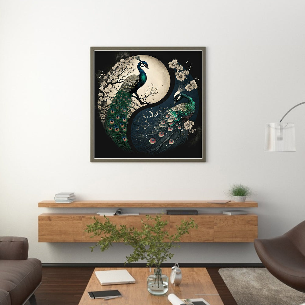 Tai Chi Diagram - Peacock - Full 11CT Stamped Cross Stitch 40x40CM - Huacan