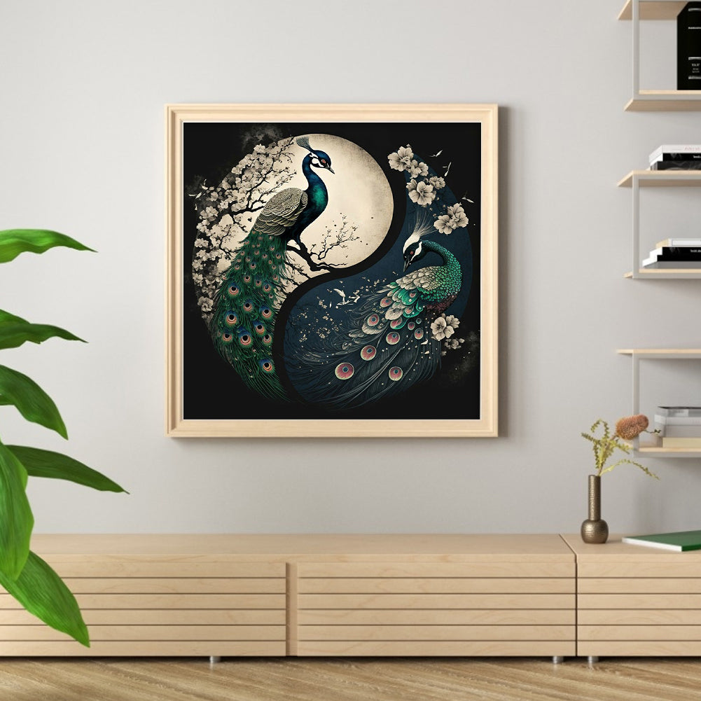 Tai Chi Diagram - Peacock - Full 11CT Stamped Cross Stitch 40x40CM - Huacan
