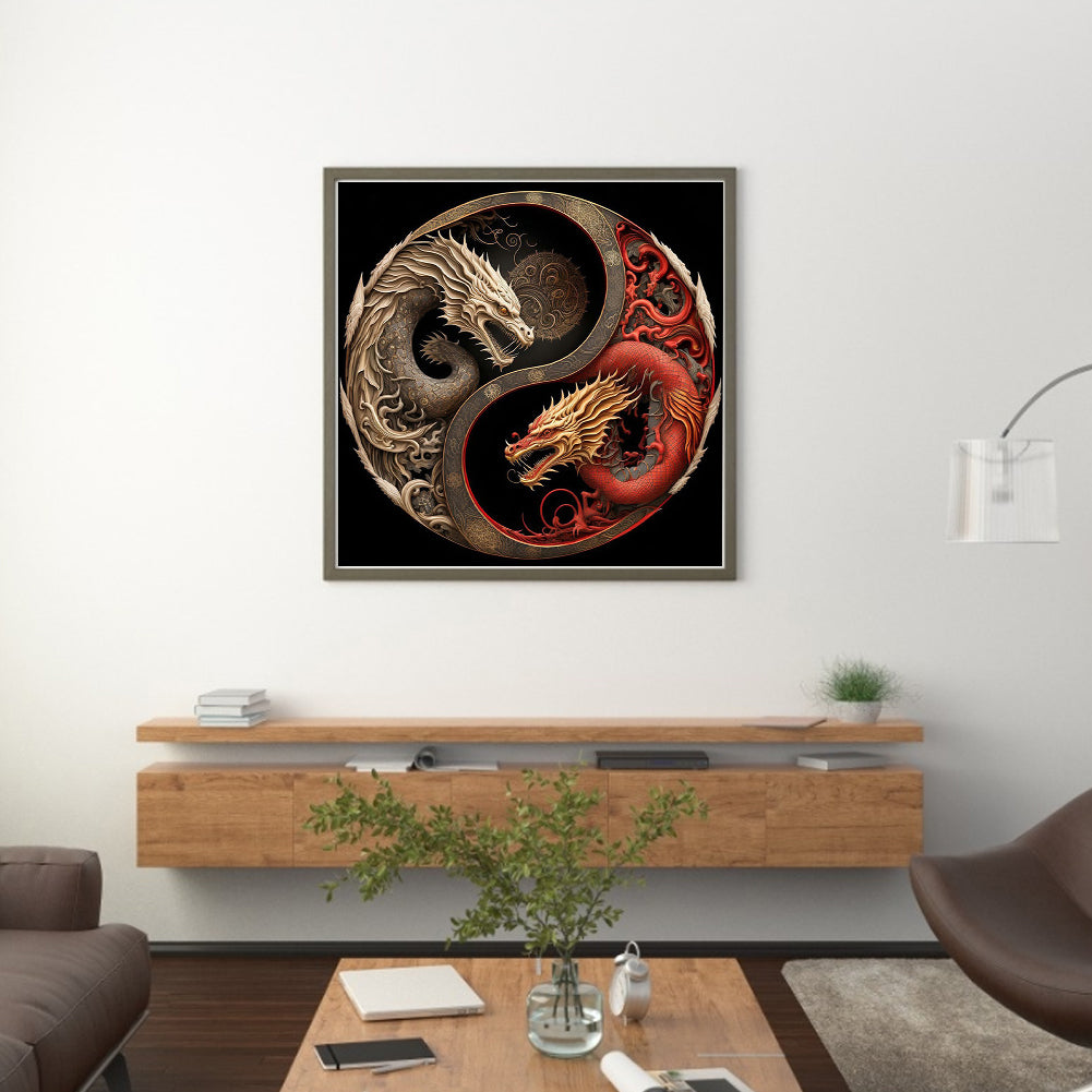 Tai Chi Diagram - Dragon - Full 11CT Stamped Cross Stitch 40x40CM - Huacan