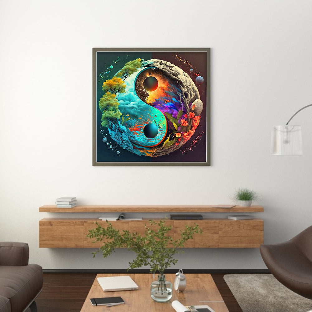 Tai Chi Diagram - Flowers And Plants - Full 11CT Stamped Cross Stitch 40x40CM - Huacan