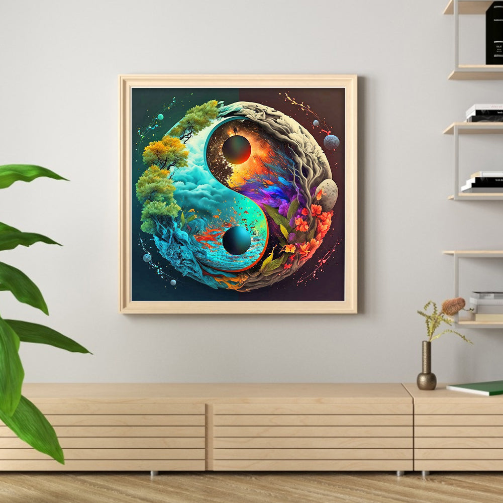 Tai Chi Diagram - Flowers And Plants - Full 11CT Stamped Cross Stitch 40x40CM - Huacan