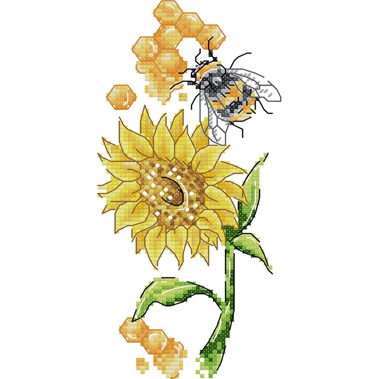Bees And Sunflowers - Partial 14CT Stamped Cross Stitch 13x22CM - Joy Sunday Backstitch