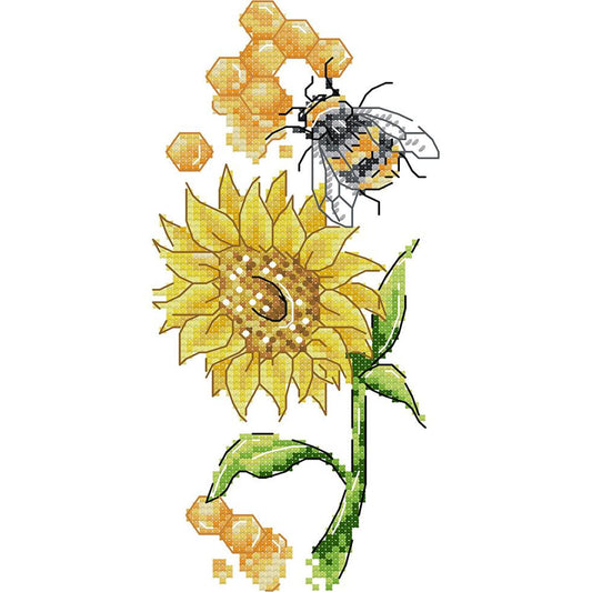 Bees And Sunflowers - Partial 14CT Stamped Cross Stitch 13x22CM - Joy Sunday Backstitch