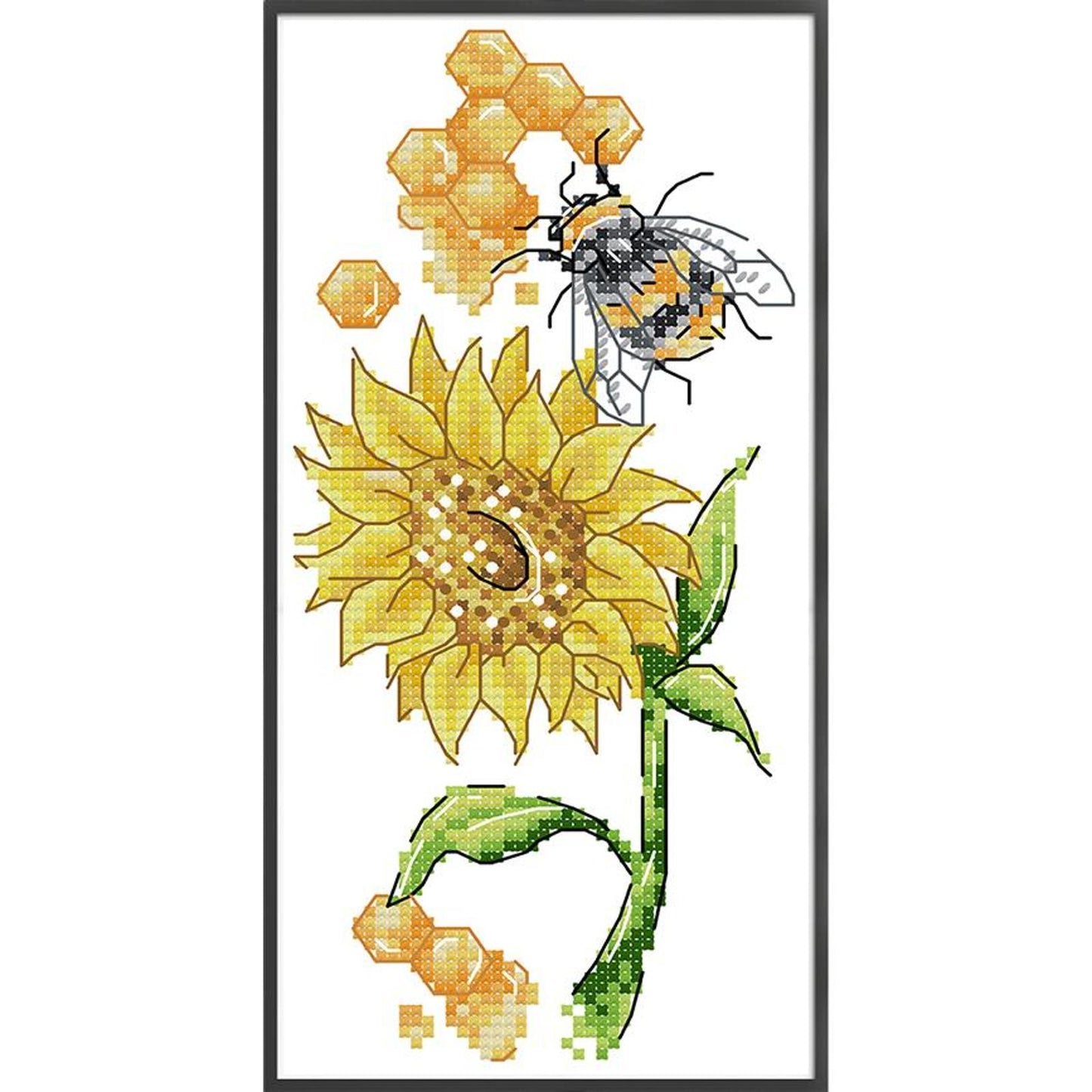 Bees And Sunflowers - Partial 14CT Stamped Cross Stitch 13x22CM - Joy Sunday Backstitch