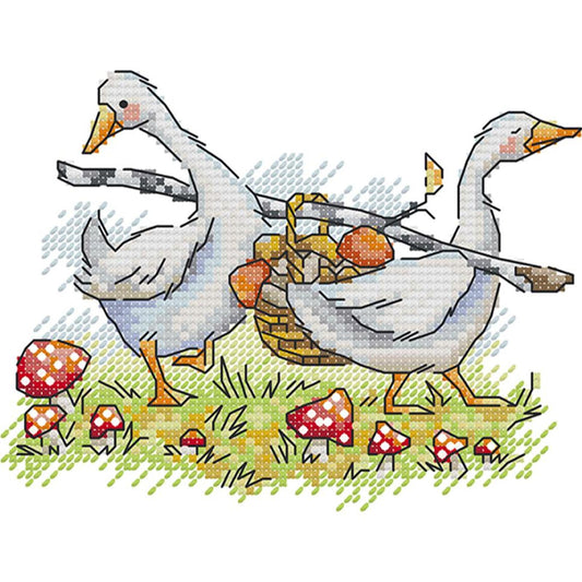 Picking Mushrooms - Partial 14CT Stamped Cross Stitch 18x15CM - Joy Sunday Backstitch