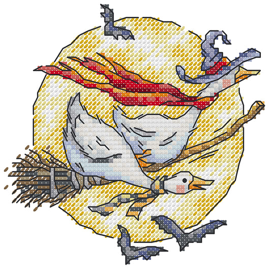 Riding On Broomstick - Partial 14CT Stamped Cross Stitch 16x16CM - Joy Sunday Backstitch