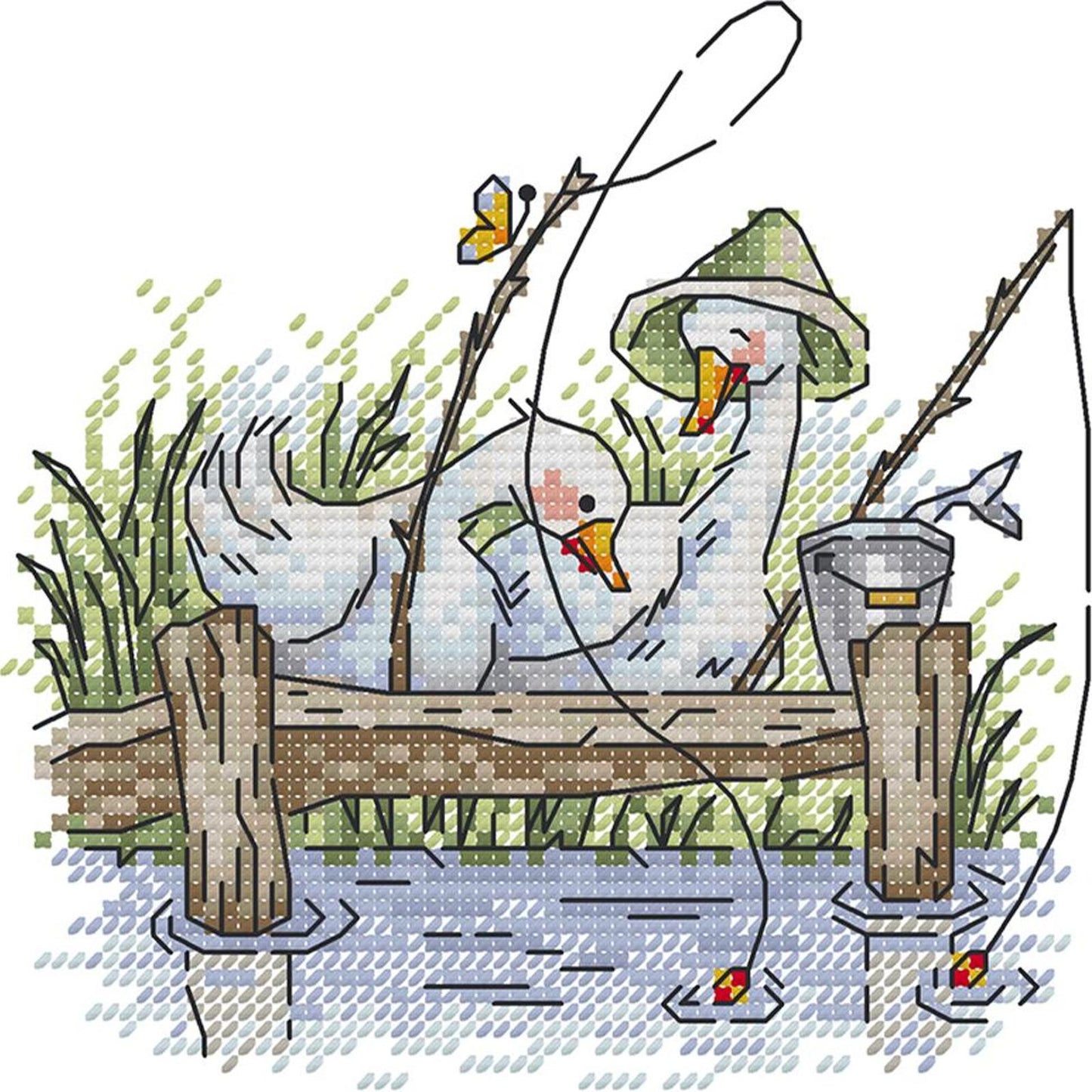 Fishing - Partial 14CT Stamped Cross Stitch 17x17CM - Joy Sunday Backstitch