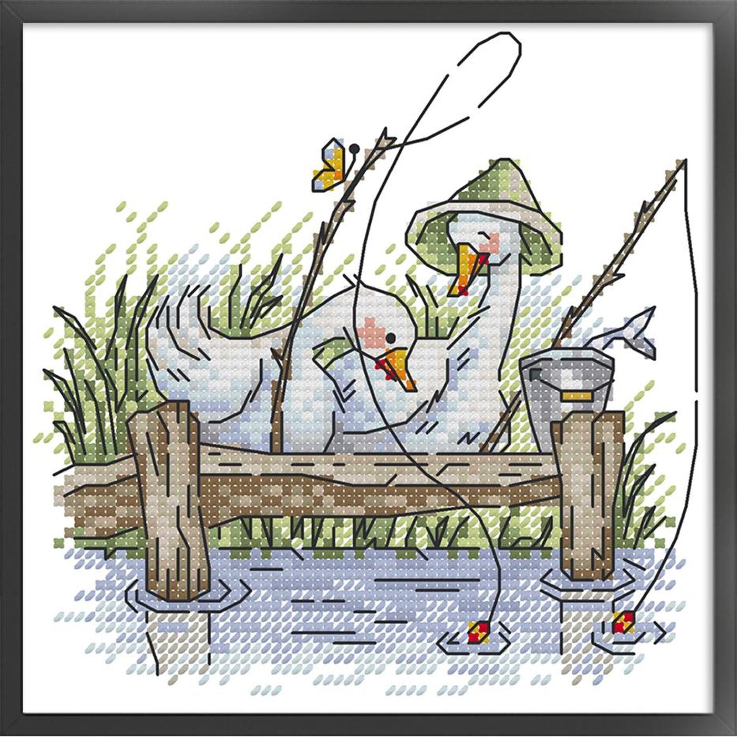 Fishing - Partial 14CT Stamped Cross Stitch 17x17CM - Joy Sunday Backstitch