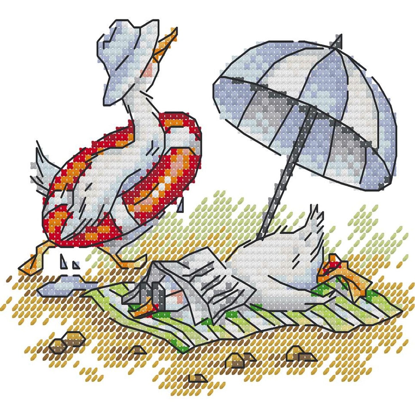 Beach - Partial 14CT Stamped Cross Stitch 17x15CM - Joy Sunday Backstitch