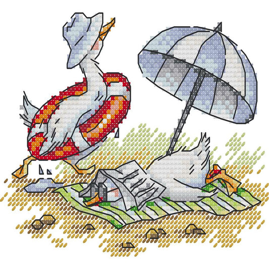 Beach - Partial 14CT Stamped Cross Stitch 17x15CM - Joy Sunday Backstitch