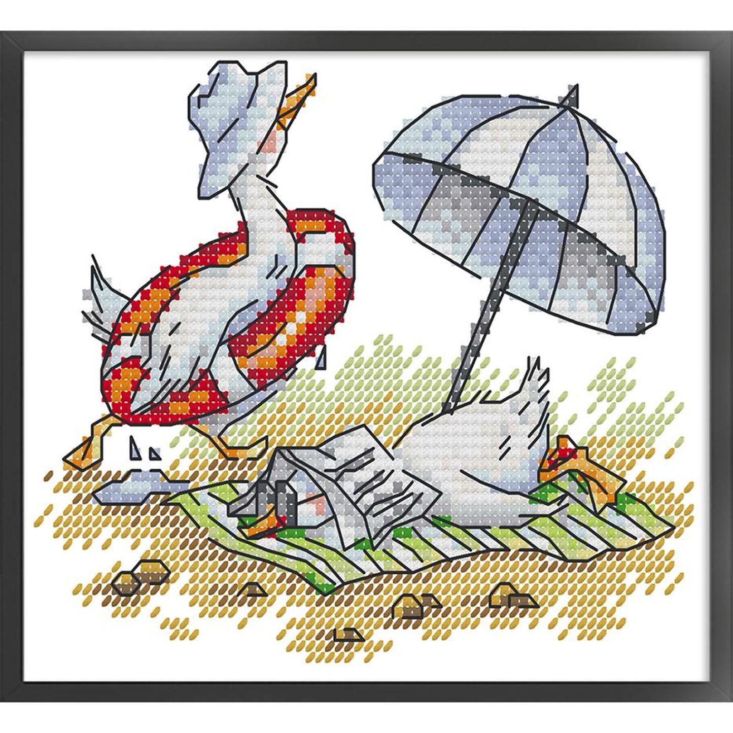 Beach - Partial 14CT Stamped Cross Stitch 17x15CM - Joy Sunday Backstitch