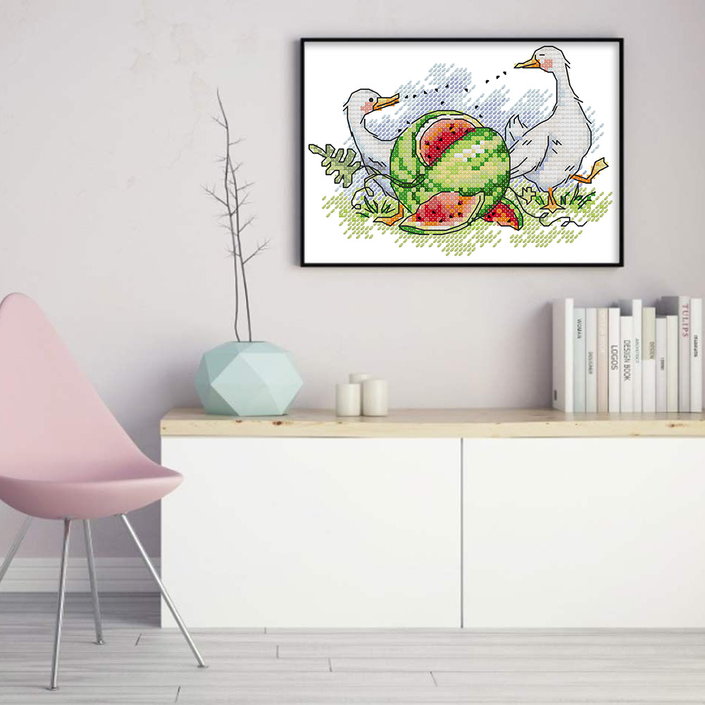 Watermelon - Partial 14CT Stamped Cross Stitch 18x14CM - Joy Sunday Backstitch