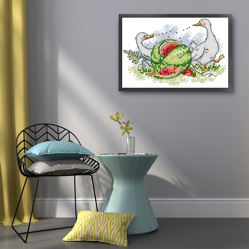 Watermelon - Partial 14CT Stamped Cross Stitch 18x14CM - Joy Sunday Backstitch