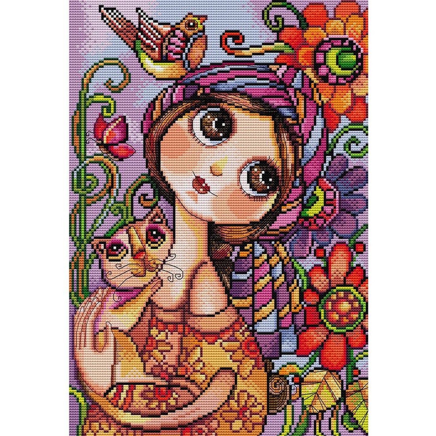 Big-Eyed Girl - Full 14CT Stamped Cross Stitch 29x40CM - Joy Sunday Backstitch
