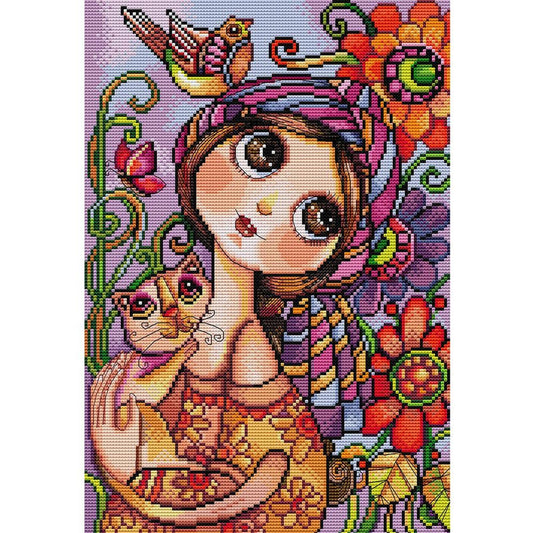 Big-Eyed Girl - Full 14CT Stamped Cross Stitch 29x40CM - Joy Sunday Backstitch
