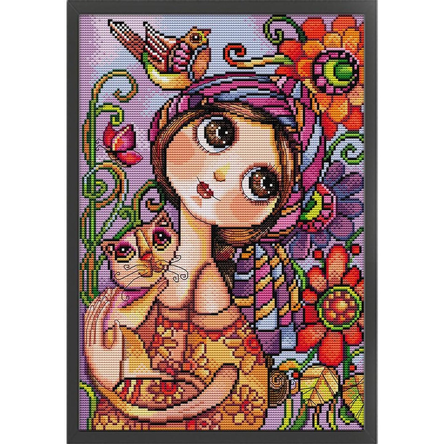 Big-Eyed Girl - Full 14CT Stamped Cross Stitch 29x40CM - Joy Sunday Backstitch