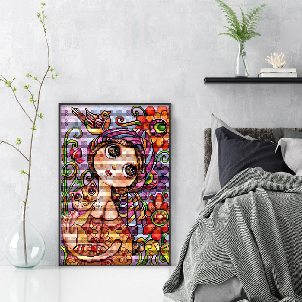 Big-Eyed Girl - Full 14CT Stamped Cross Stitch 29x40CM - Joy Sunday Backstitch