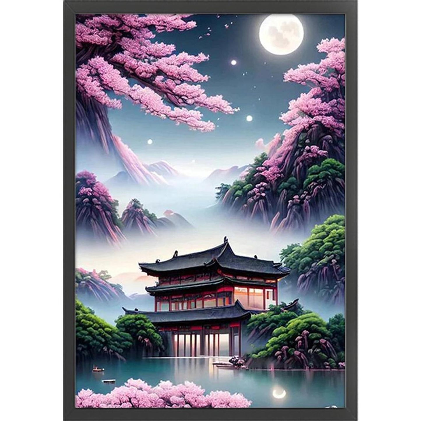 Ancient Style Small House Under Cherry Blossoms - Full 11CT Stamped Cross Stitch 30x43CM - Yishu