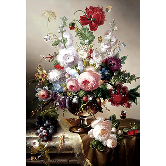 Flowers In Full Bloom - Full 11CT Stamped Cross Stitch 50x68CM - Band Silk Thread