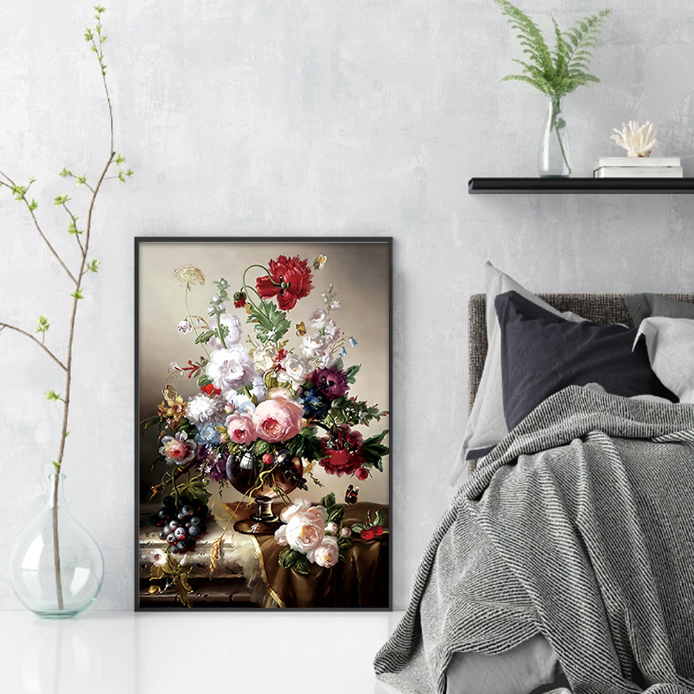 Flowers In Full Bloom - Full 11CT Stamped Cross Stitch 50x68CM - Band Silk Thread
