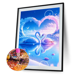 White Swan With Heart 30*40CM(Canvas) Full Round Drill Diamond Painting