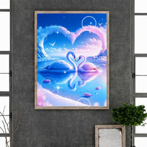 White Swan With Heart 30*40CM(Canvas) Full Round Drill Diamond Painting
