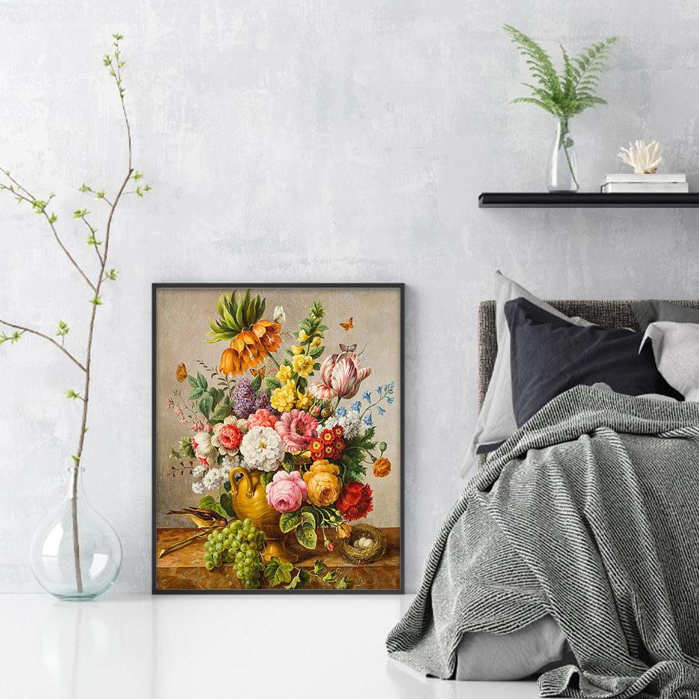 Peony Vase - Full 11CT Stamped Cross Stitch 40x50CM - Huacan