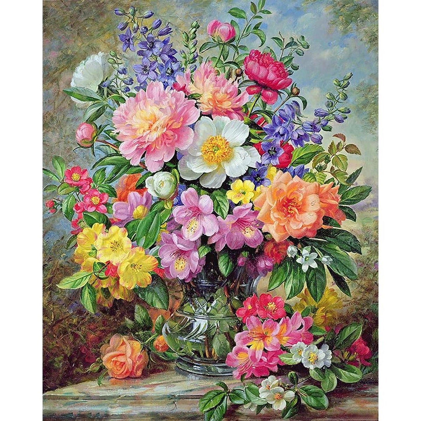 Peony Vase - Full 11CT Stamped Cross Stitch 45x55CM - Huacan