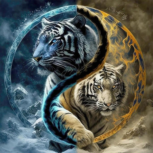 Tai Chi Yin Yang Diagram - Tiger - Full 11CT Stamped Cross Stitch 45x45CM - Huacan