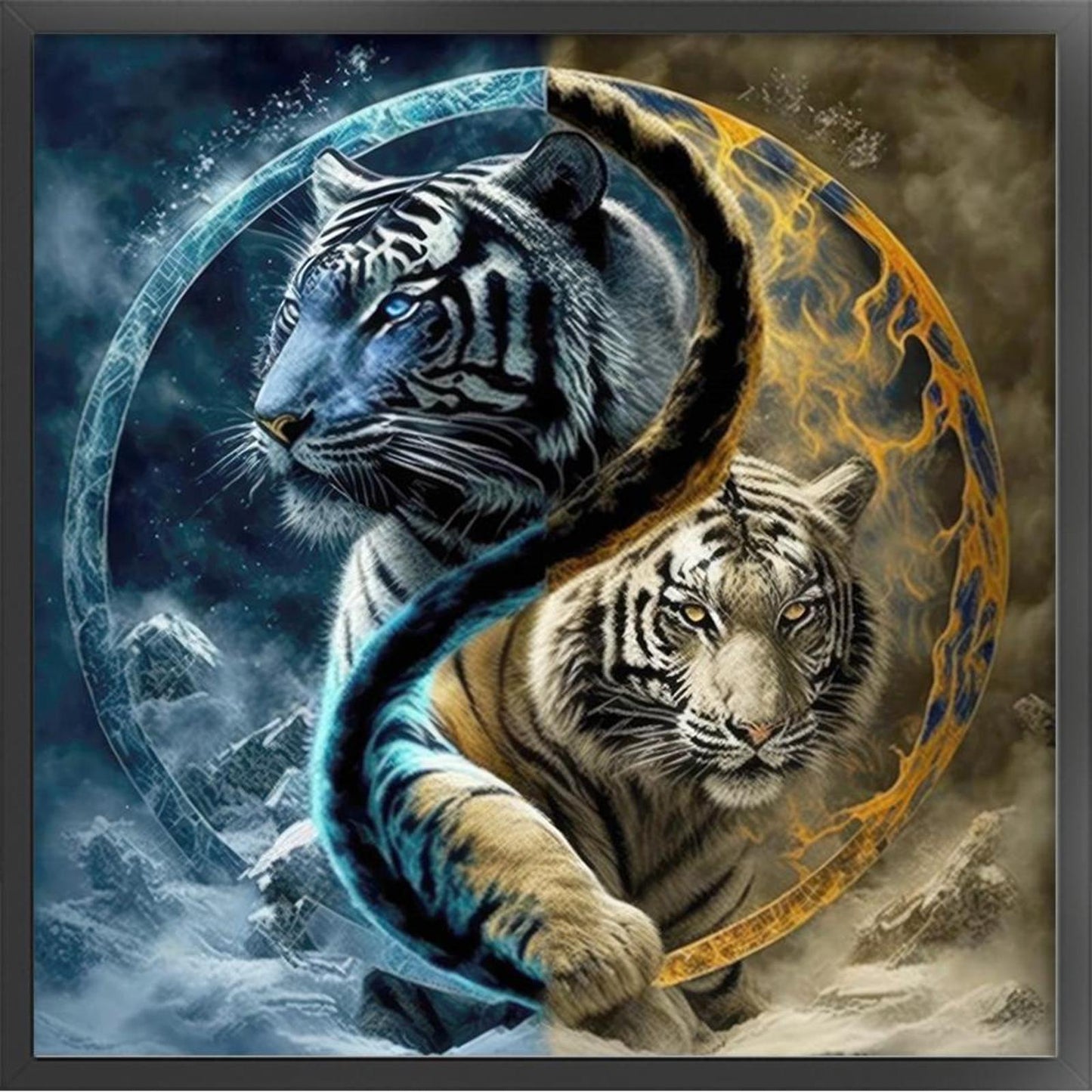 Tai Chi Yin Yang Diagram - Tiger - Full 11CT Stamped Cross Stitch 45x45CM - Huacan