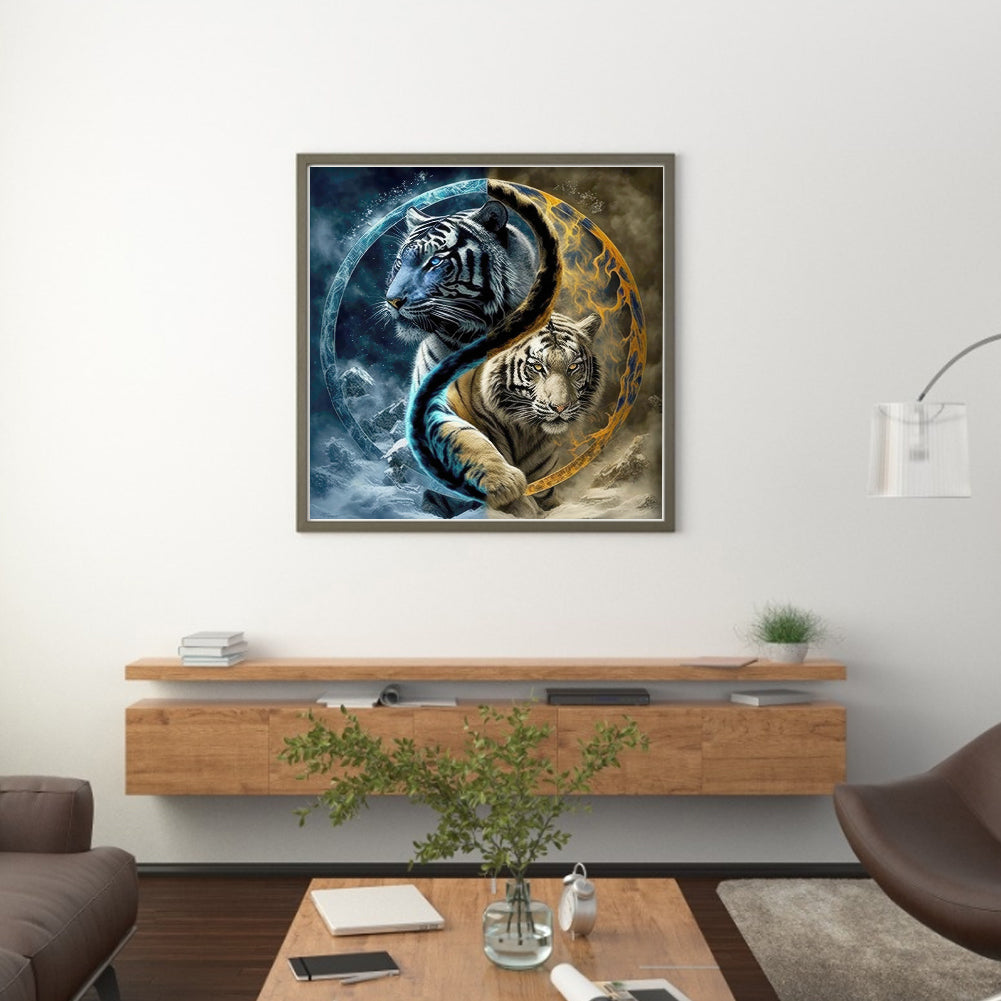 Tai Chi Yin Yang Diagram - Tiger - Full 11CT Stamped Cross Stitch 45x45CM - Huacan