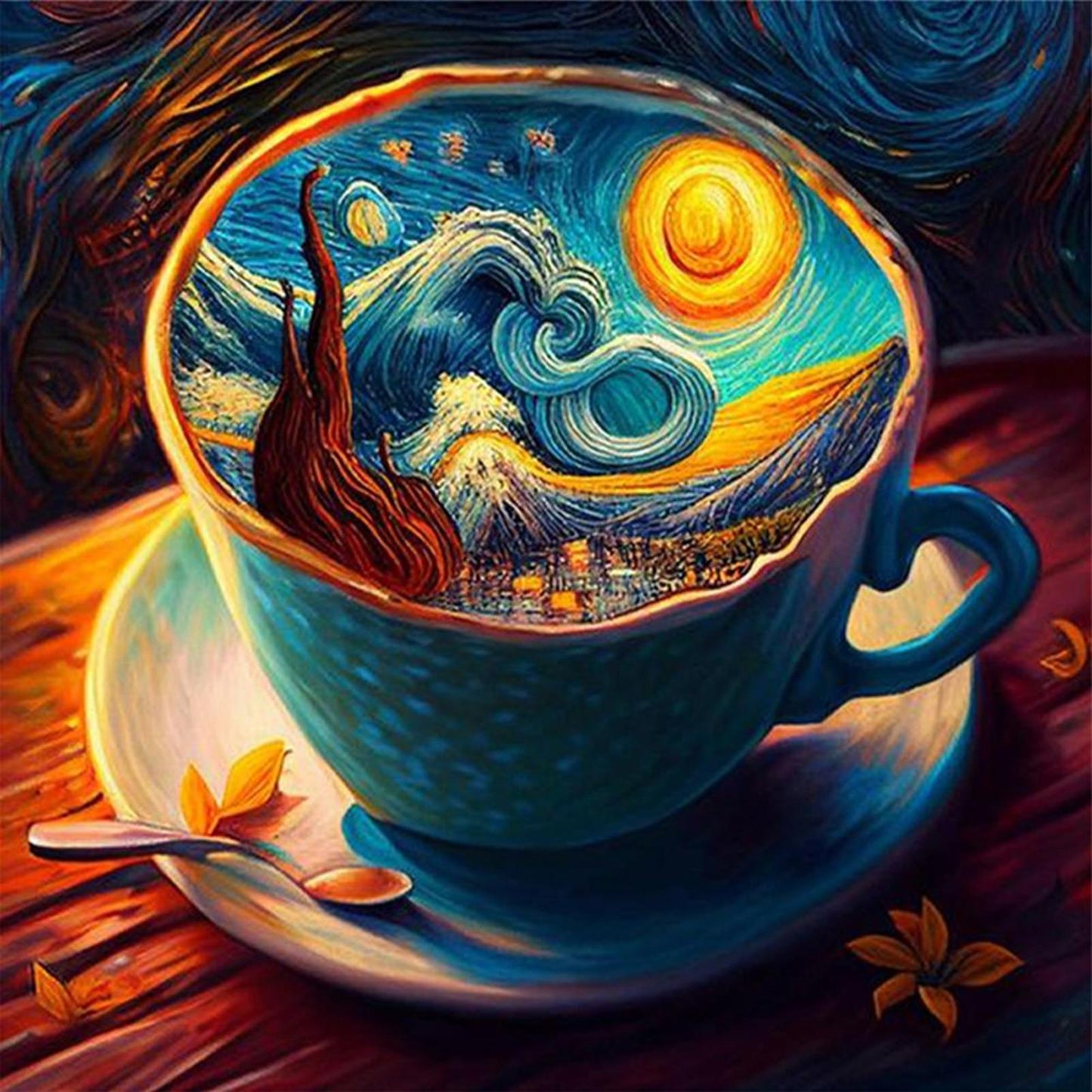Van Gogh World In Teacup - Full 18CT Stamped Cross Stitch 25x25CM - Huacan