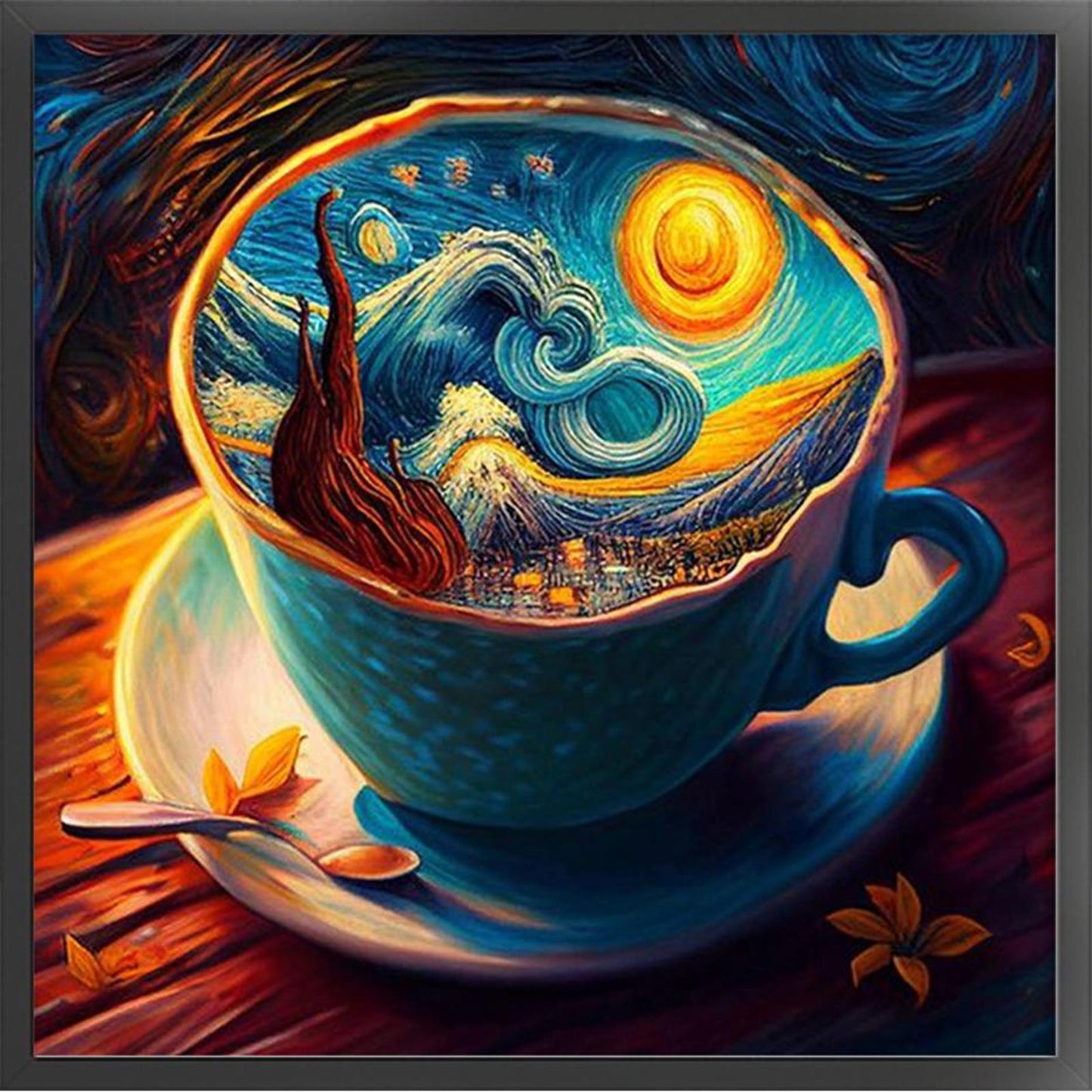 Van Gogh World In Teacup - Full 18CT Stamped Cross Stitch 25x25CM - Huacan