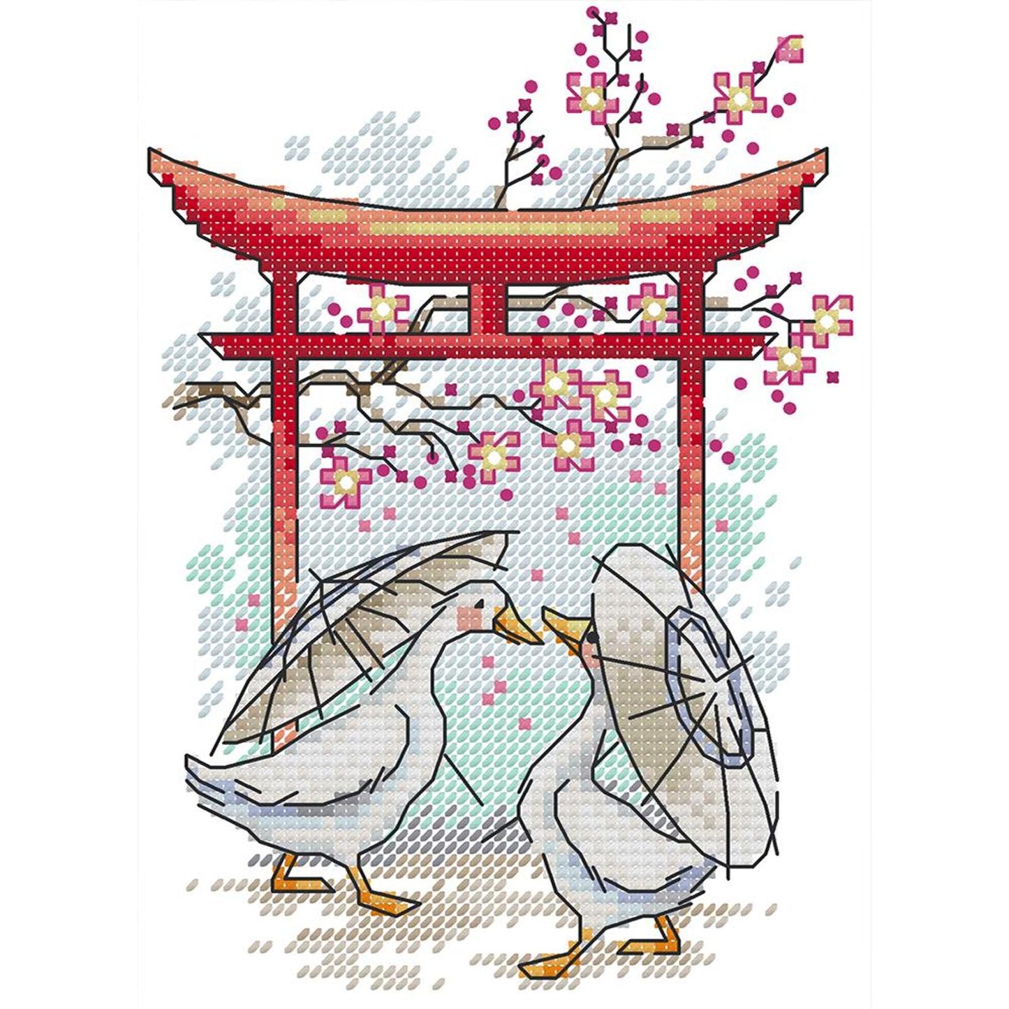 Cherry Blossoms In Bloom - Partial 14CT Stamped Cross Stitch 15x19CM - Joy Sunday Backstitch