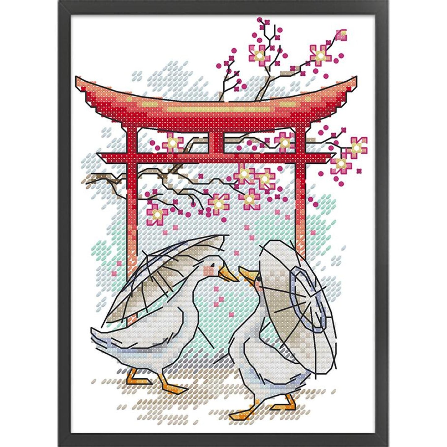 Cherry Blossoms In Bloom - Partial 14CT Stamped Cross Stitch 15x19CM - Joy Sunday Backstitch