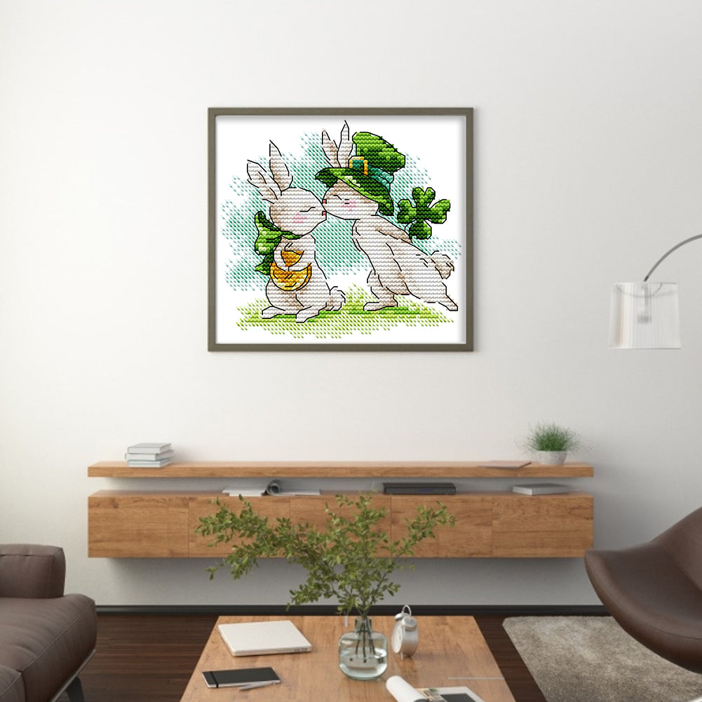 Rabbit'S Luck - Partial 14CT Stamped Cross Stitch 17x15CM - Joy Sunday Backstitch