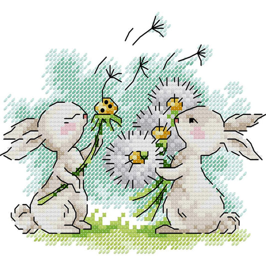 Rabbit And Dandelion - Partial 14CT Stamped Cross Stitch 18x16CM - Joy Sunday Backstitch