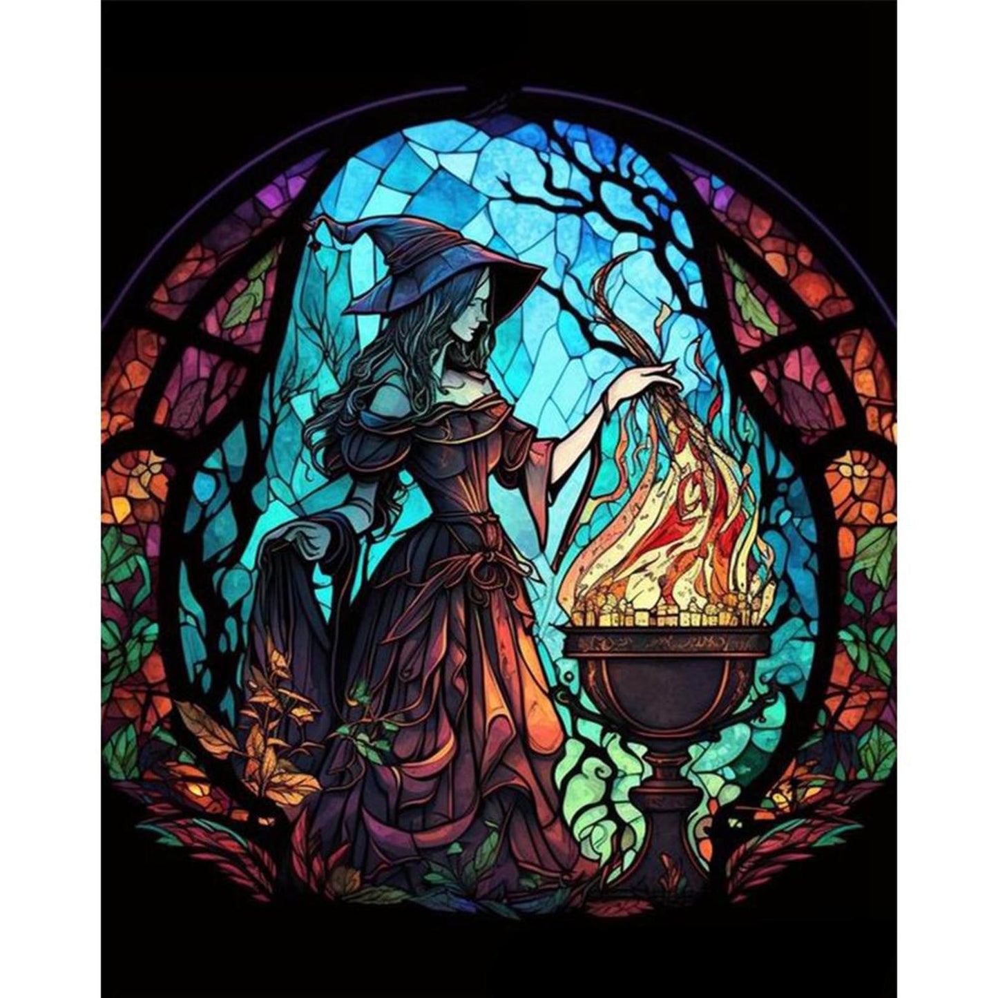 Paper-Cut Style - Witch - Full 14CT Stamped Cross Stitch 40x50CM - Huacan