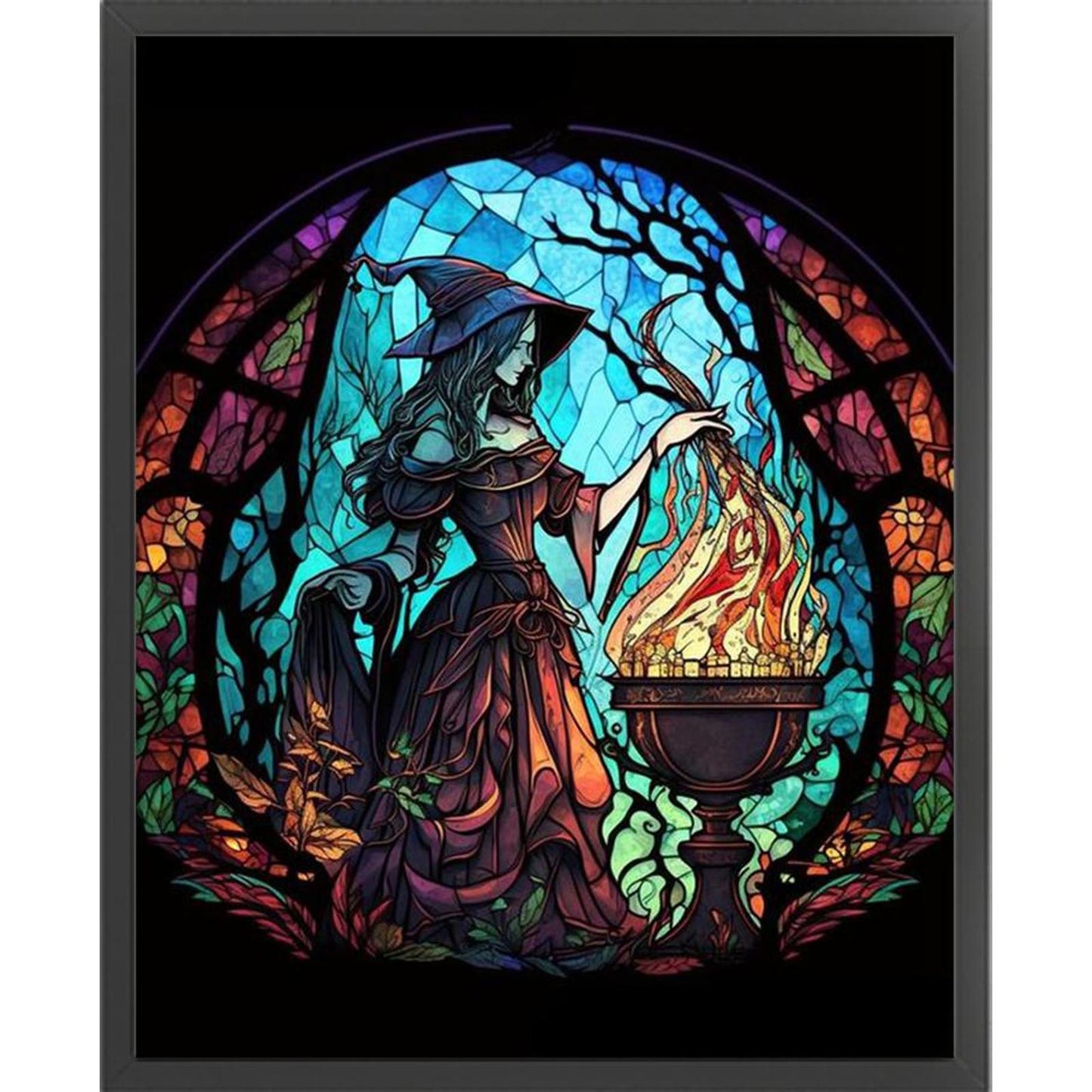 Paper-Cut Style - Witch - Full 14CT Stamped Cross Stitch 40x50CM - Huacan