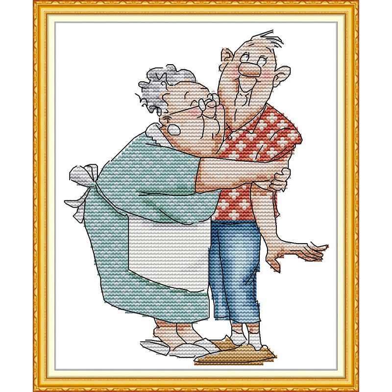 Elderly Couple - Partial 14CT Stamped Cross Stitch 19x25CM - Joy Sunday Backstitch