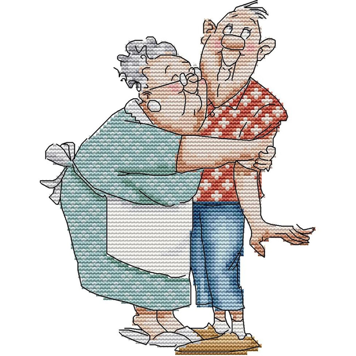 Elderly Couple - Partial 14CT Stamped Cross Stitch 19x25CM - Joy Sunday Backstitch