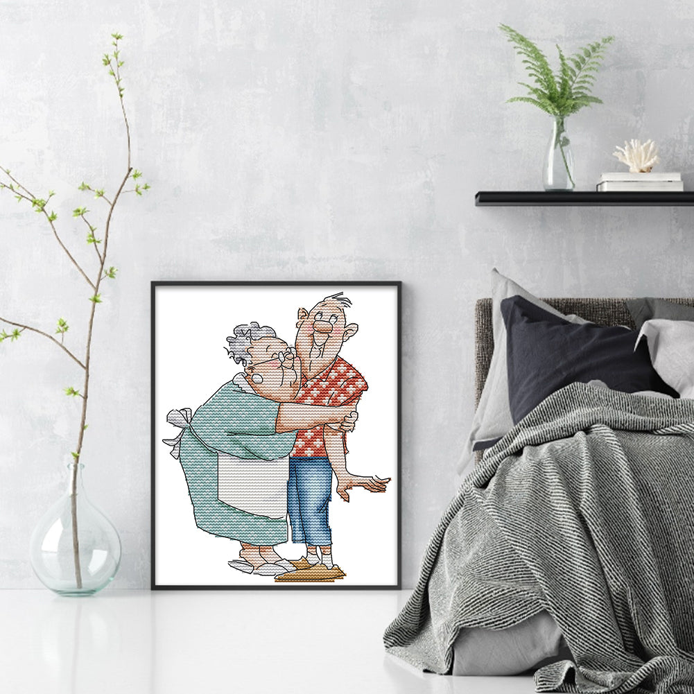 Elderly Couple - Partial 14CT Stamped Cross Stitch 19x25CM - Joy Sunday Backstitch