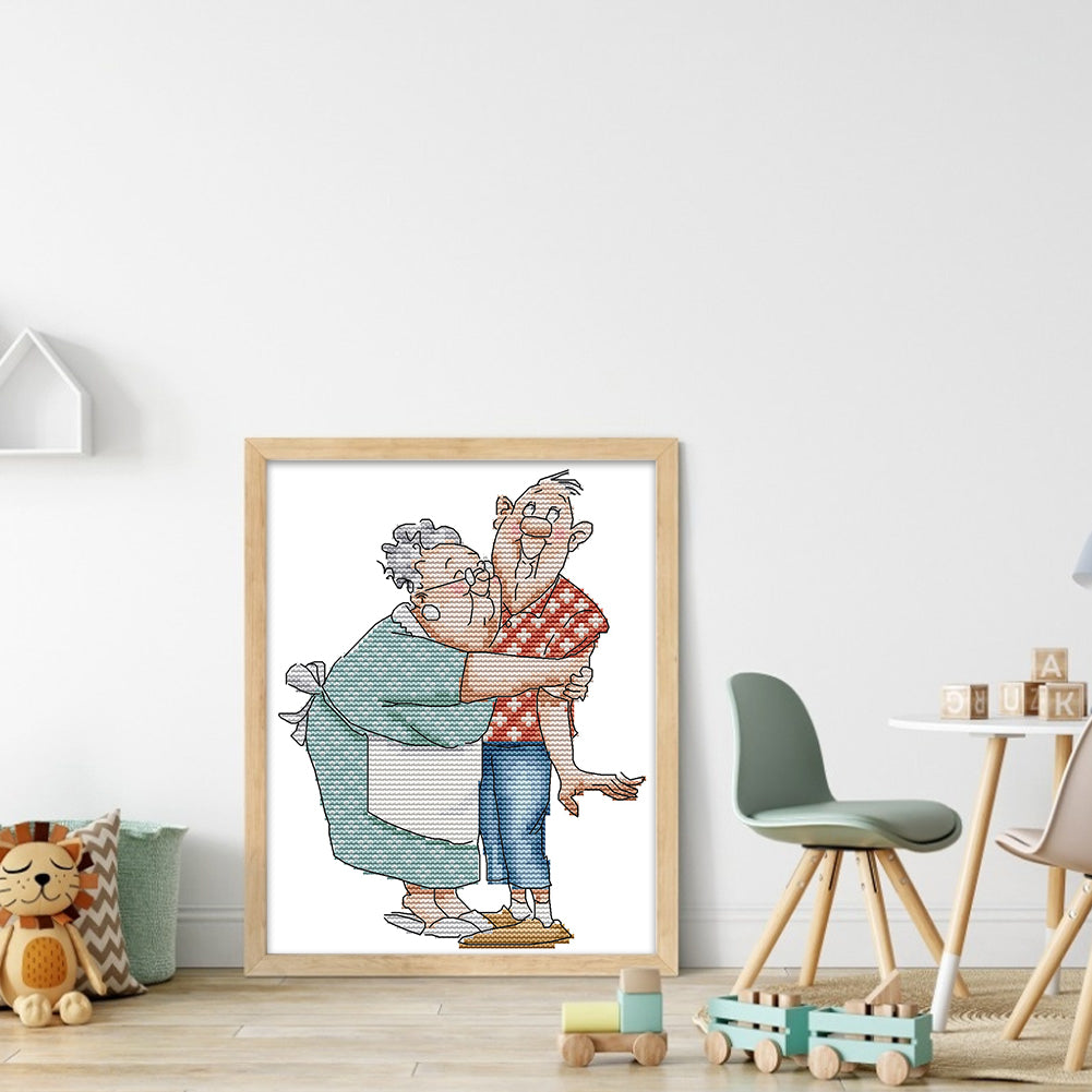 Elderly Couple - Partial 14CT Stamped Cross Stitch 19x25CM - Joy Sunday Backstitch
