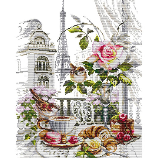 French Breakfast - Partial 14CT Stamped Cross Stitch 37x48CM - Joy Sunday Backstitch
