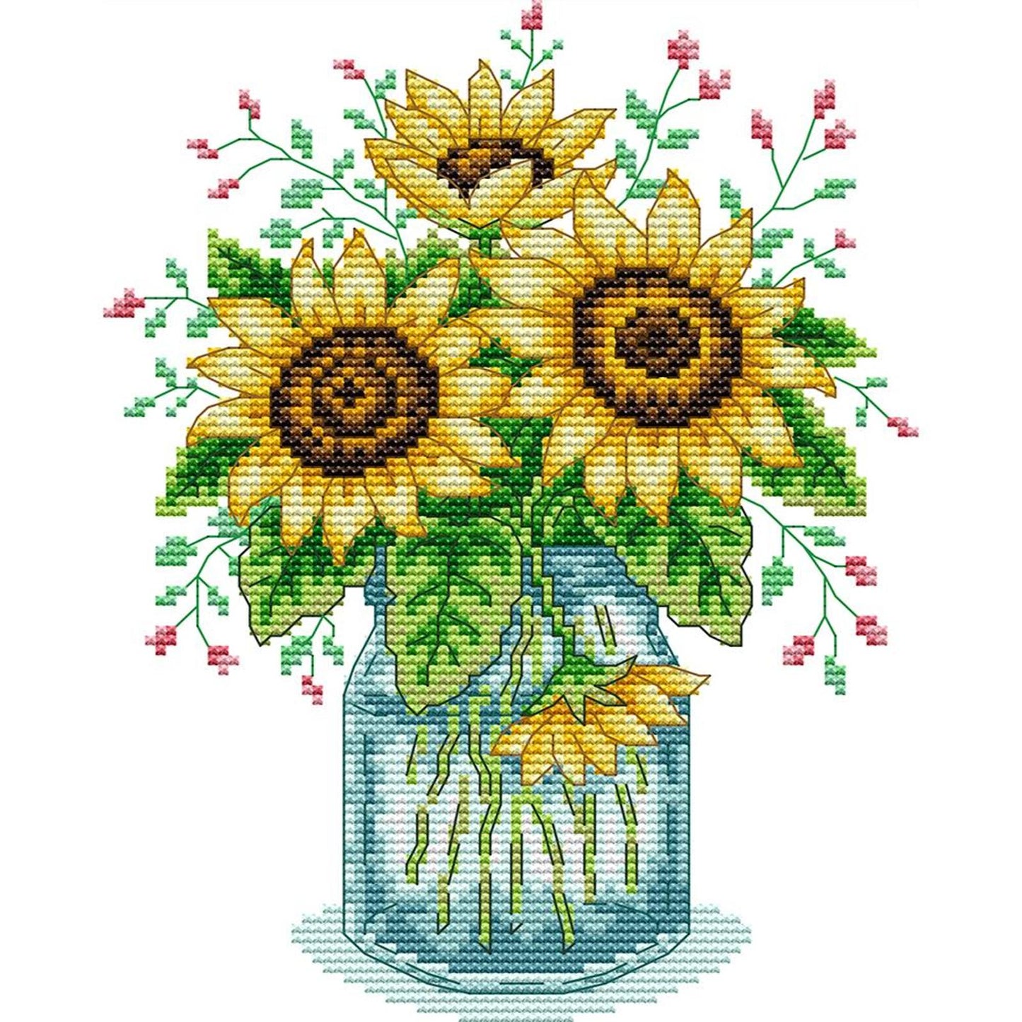 Vase With Sunflowers - Partial 14CT Stamped Cross Stitch 19x26CM - Joy Sunday Backstitch
