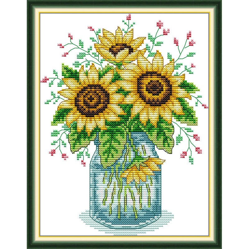 Vase With Sunflowers - Partial 14CT Stamped Cross Stitch 19x26CM - Joy Sunday Backstitch
