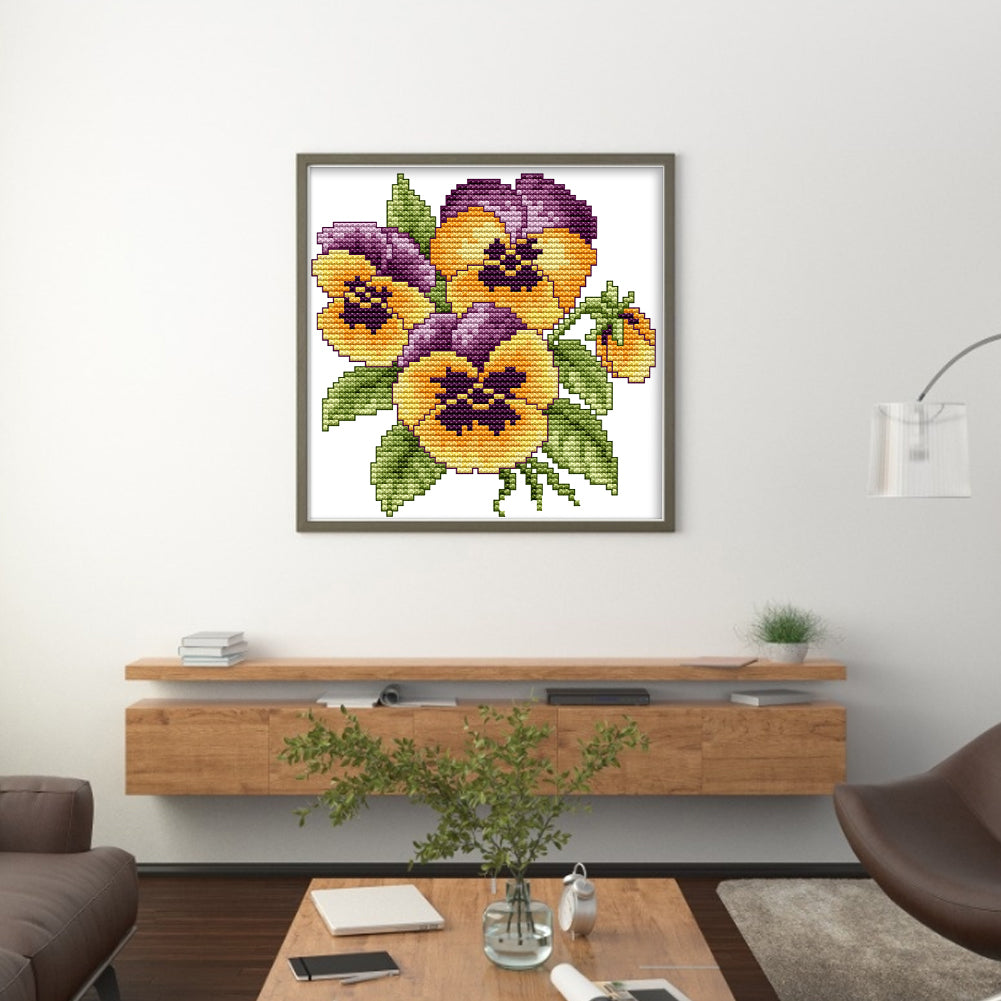 Flower Of Happiness - Partial 14CT Stamped Cross Stitch 17x17CM - Joy Sunday Backstitch