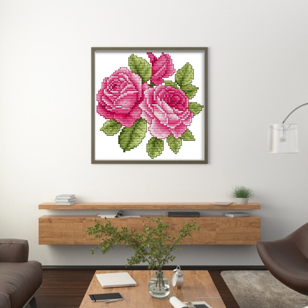 Flower Of Happiness - Partial 14CT Stamped Cross Stitch 17x17CM - Joy Sunday Backstitch