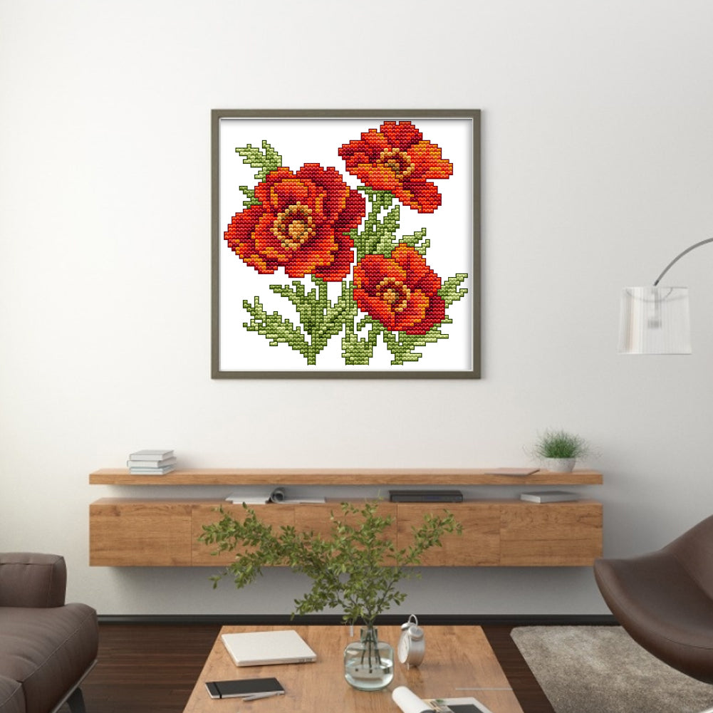 Flower Of Happiness - Partial 14CT Stamped Cross Stitch 17x17CM - Joy Sunday Backstitch